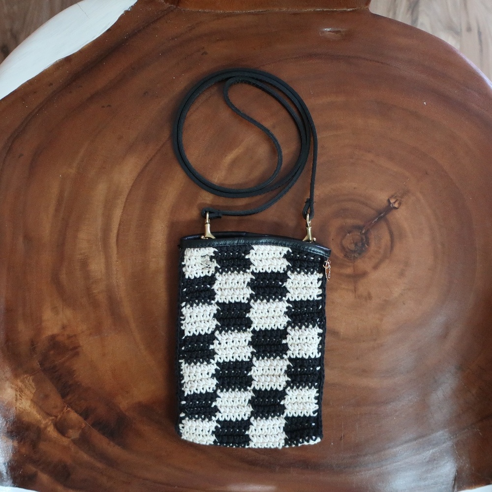 Clare V. Poche in Black & Cream Crochet Checker